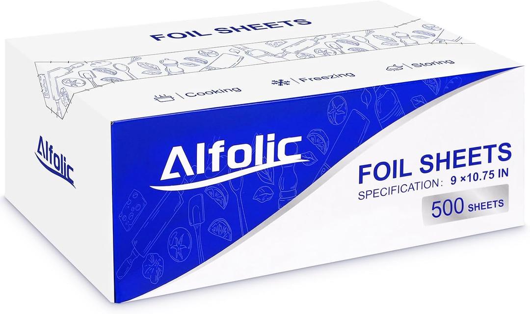 Aluminum Foil Sheets - 9" x 10.75" Pre Cut Tin Foil, Premium Aluminum Foil Wraps for Cooking, Storing Food - 500 Sheets, 9in-500sheet