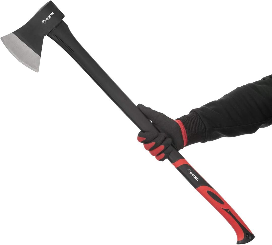 INTERTOOL 36 Inch Chopping Axe | Heavy Duty Wood Cutting & Felling Axe for Firewood | 2.8lb Head with Shock Absorbing Fiberglass Handle | HT-0264
