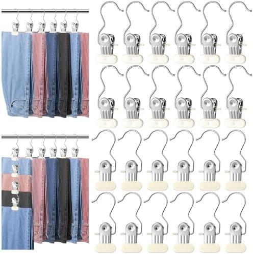 60pcs Heavy Duty Jeans Hangers,Pants Hangers with Clip, Space Saving Legging Organizer for Closet Hanging Metal Yoga Pants Hangers for Jeans,Shorts,Skirts