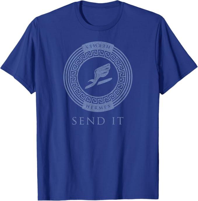Greek God T Shirt Hermes Send It Winged Sandal Messenger T-Shirt (Small, Black)