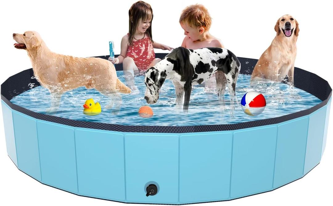 Foldable Dog Pool, YSJILIDE Portable PVC Dog Pet Swimming Pool, Collapsible Plastic Dog Bath for for Large Medium Small Dogs & Kids (71 x 12), Dark Blue