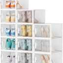 Shoe Storage, 12 Pack X-Large Shoe Organizer for Closet, Shoe Boxes Clear Plastic Stackable Shoe Storage Boxes For Size 13 (White)