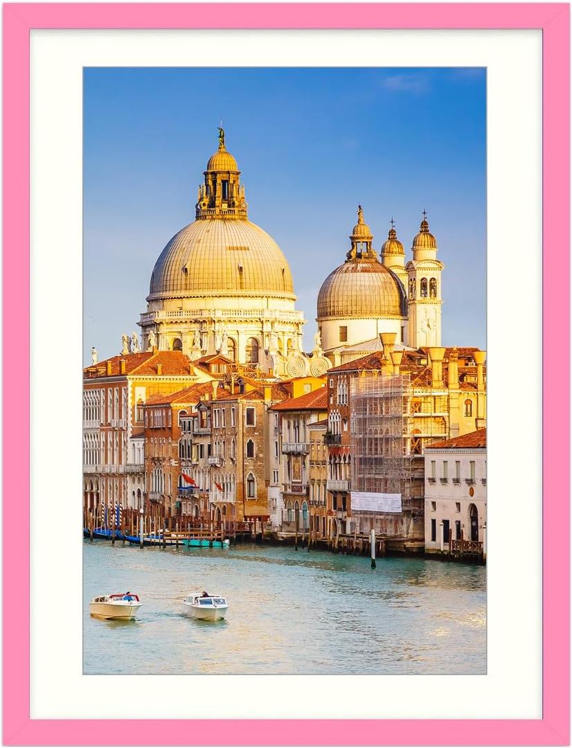 wyooxoo 20x27 Picture Frame Made of Solid Wood Pink Photo Frames Display Pictures 16x24 with Mat or 20x27 Without Mat Colorful Frame For Horizontal Vertical Wall Mounting