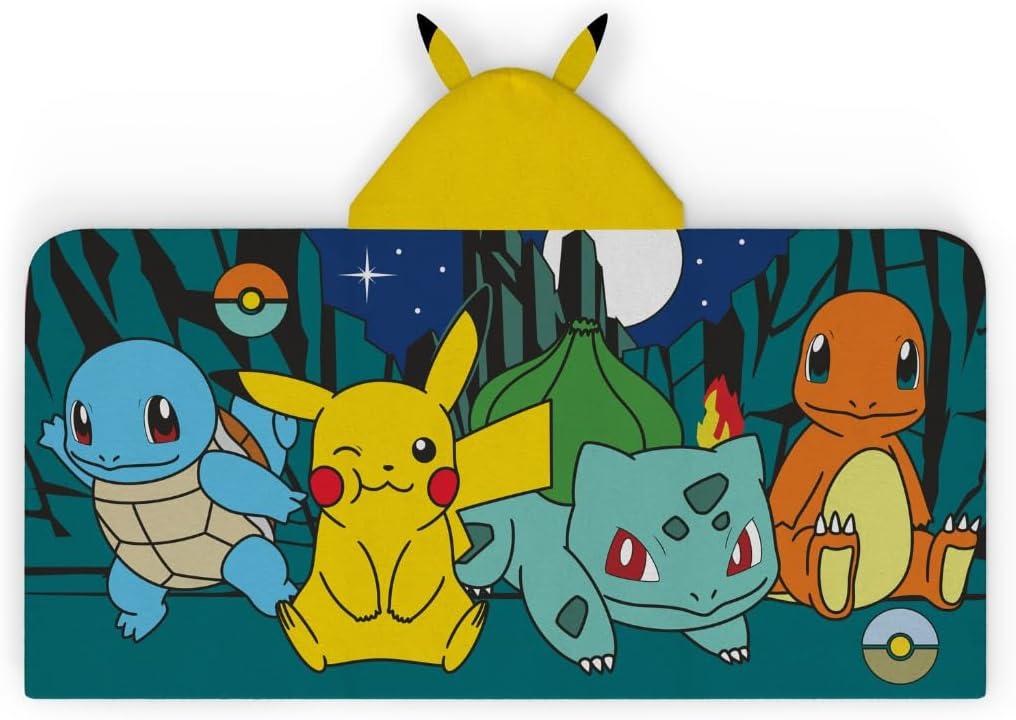 Pokemon Anime Kids Super Soft Bath/Pool/Beach Soft Cotton Terry Hooded Towel Wrap, 24 in x 50 in, (Official Licensed Product) By Franco