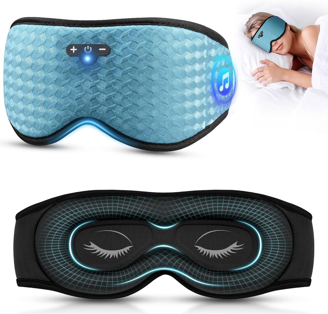 3D Sleep Mask with Bluetooth Headphones, Sleeping Headphones for Side Sleepers, Zero Eye Pressure, Adjustable Sleep Eye Mask, UltraThin Stereo Speakers Perfect for Sleeping Peacock Blue