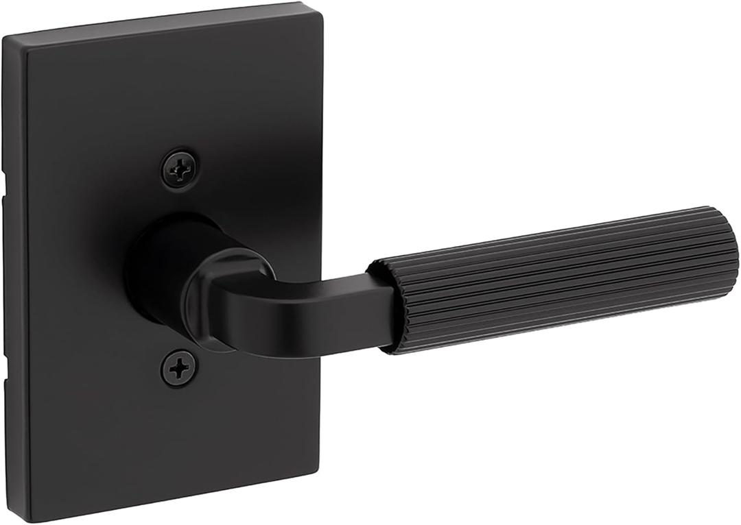 Kwikset Mirada Reeded Dummy Door Handle, Single Sided Lever for Closets, French Double Doors, and Pantry, Matte Black, Non-Turning Reversible Interior Push/Pull Lever, with Microban Protection