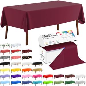 CXPSINC 54 Inch X 300 Feet Plastic Table Cover Roll Disposable Tablecloth with Slide Cutter for All Type/Shape Tables | Picnic, Party, Banquet, Birthdays, Weddings (Burgundy, 300 Feet)