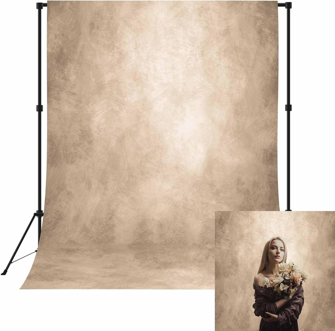 Abstract Beige 5x7 FT Backdrop Vintage Portrait Photography Photo Backdrop Booth Background Adult Child Travel Family Backdrops for Photoshoot Newborns Parties Decor, Pocket on Top