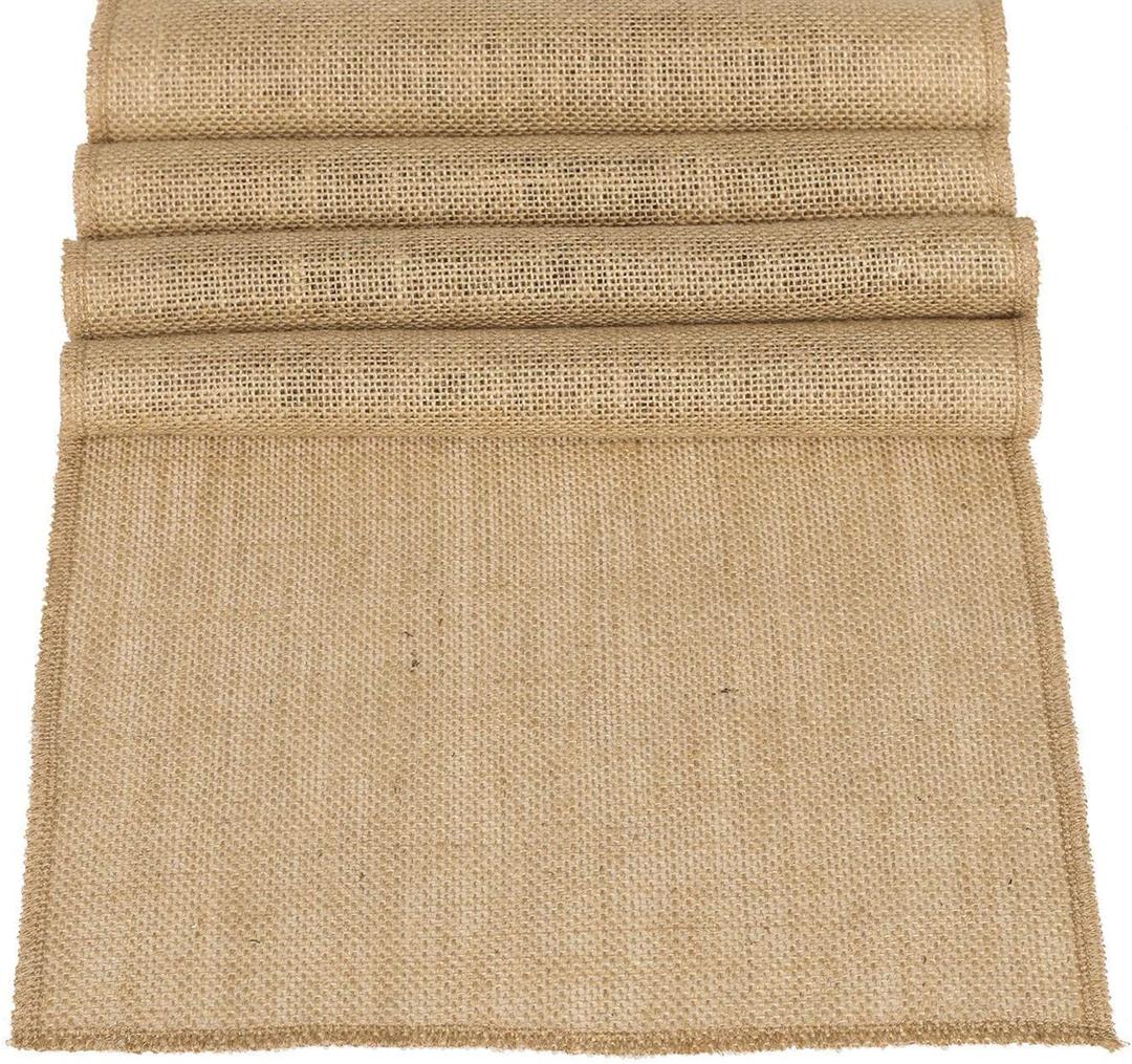 Ling's moment 12 x 108 Inches Jute Farmhouse Table Runner Burlap Table Decor Bamboo for Winter Rustic Wedding Decorations Woodland Baby Shower Country Kitchen Boho Out Table Decor