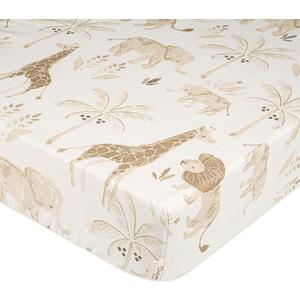 Crane Baby Safari Animal Crib Sheet, Fitted Crib Sheets, 28" x 52" Standard Size Crib Sheets, Cotton Nursery Bedding, Safari Nursery Decor