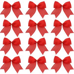 Mother's Day Bow Decorations, 12 Pcs Red Burlap Ribbon Bows for Wreaths, Mother's Day Tree Ornaments Decor, Wedding Decorations for Home Indoor