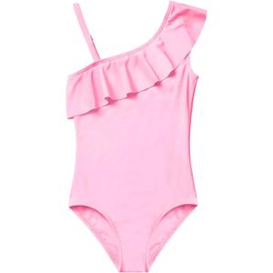 Snowheart Girls Swimsuit Adjustable Shoulder Strap UPF50+ One-Shoulder Ruffle Bathing Suit 3-12T