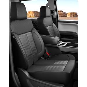 for Chevy Silverado & GMC Sierra Leather Seat Covers Crew Cab 1500 2014-2018, 2500HD 3500HD 2015-2019, Custom Truck Seat Cover Full Set, Protectors Accessories, Black (W/O Rear Cupholder)