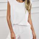 Tankaneo Womens 2 Piece Summer Outfits Casual Crewneck Sleeveless Tank Tops and Shorts Lounge Matching Sets, White, Small (White, S)