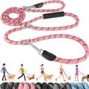 Lukovee Hands Free Dog Leash, 10FT Adjustable Training Lead 1/2 Inch Nylon Heavy Duty Lead No Pull for Large Medium Dogs, Tangle Free Reflective Waist-Leash for Walking Running, Pink