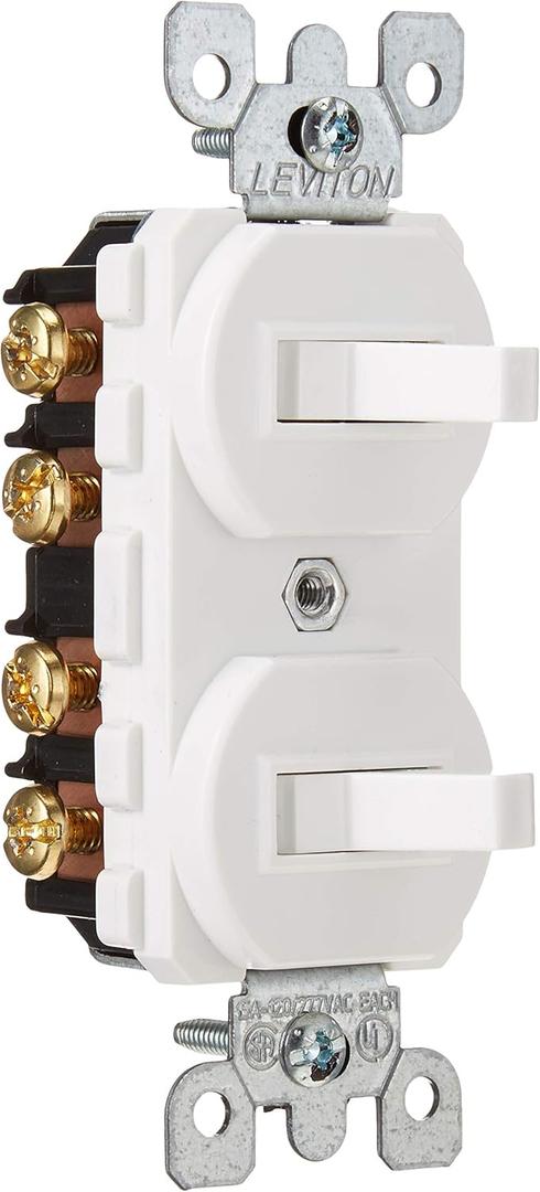 Leviton 5243-W 15 Amp, 120/277 Volt, Duplex Style Two 3-Way Combination Switch, Commercial Grade, White