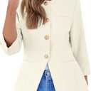 Simplee Womens Business Casual Blazers Spring Fashion Collarless Button Down 3/4 Sleeve Dressy Blazer Jacket Work Outfits (Large, Off-white)