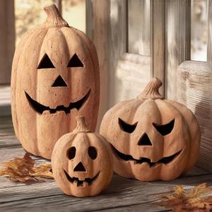 Fall Decorations for Home - Handmade Terracotta Pumpkin Jack O' Lantern | 10"H Farmhouse Rustic Decor, Halloween Decor, Autumn Party Table Decoration, For Indoor Outdoor Porch Door Mantel