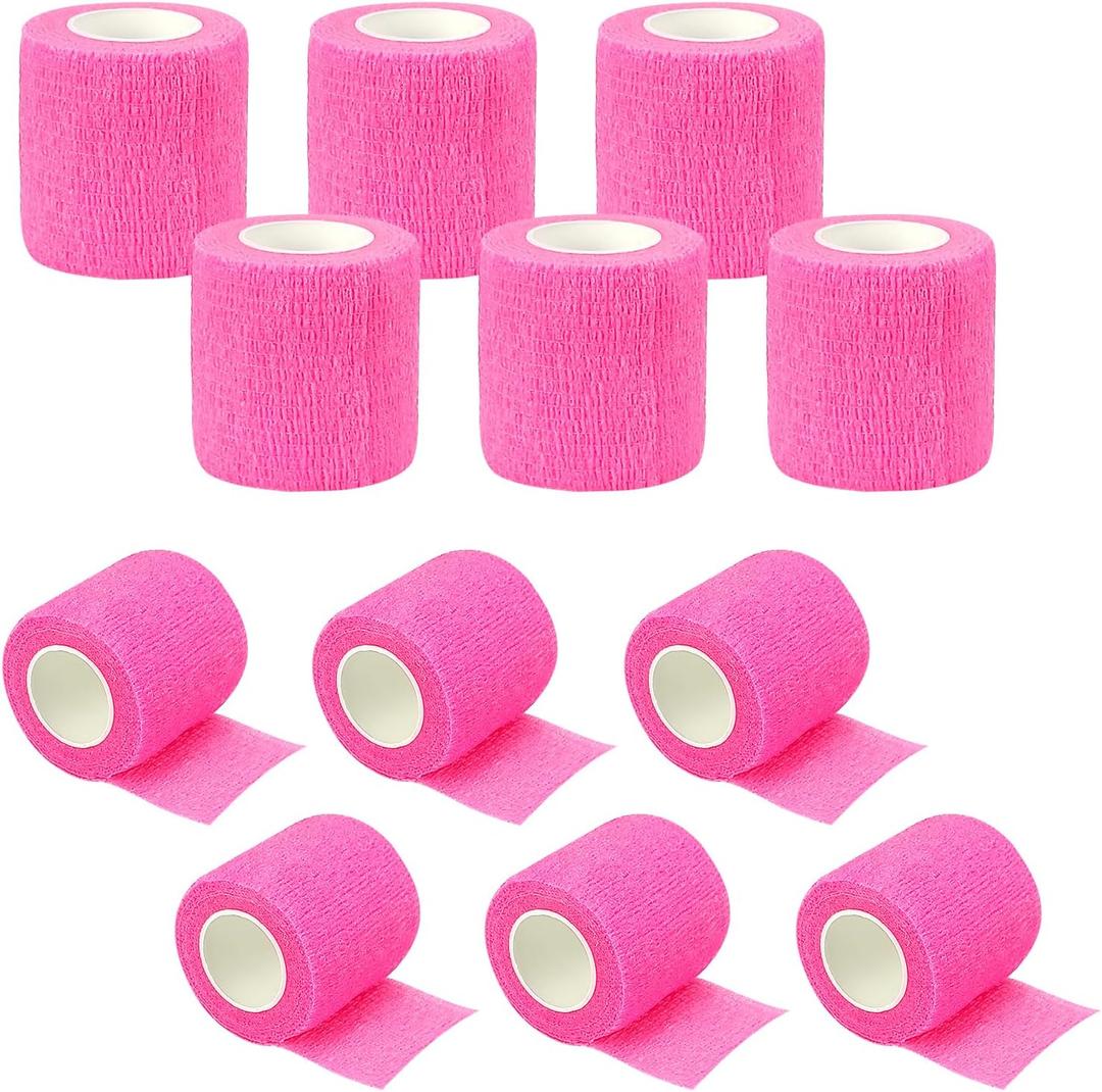 12 Rolls Athletic Pre Wrap Tape, 2 Inch x 5 Yards Self Adhesive Bandage Wrap, Cohesive Bandages for Athletic Baseball, Sports, Pets, Wrist, Ankle, Hands, Knees (Pink)