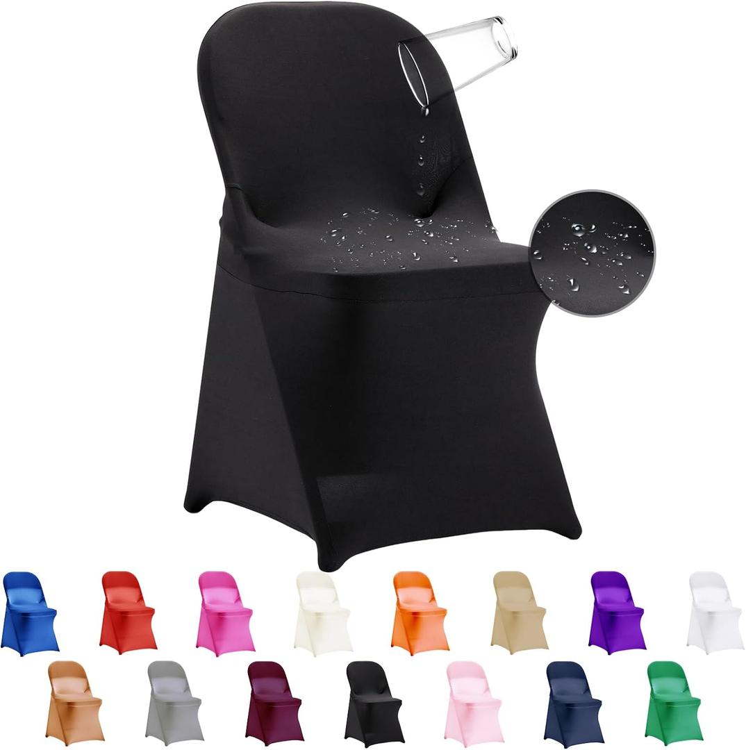 36 PCS Waterproof Stretch Spandex Folding Chair Covers, Dining Room Chair Slipcovers Protector for Wedding, Banquet, Party, Holidays, Celebration and DecorationBlack