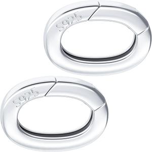 2pcs 925 Sterling Silver Oval Jewelry Clasps, Hypoallergenic Necklace Enhancer Shortener, Spring Bail Clasp Rings Connector Carabiner for Bracelet Anklet Jewelry Making (S)
