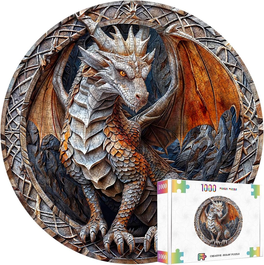 masseruon Round Puzzles for Adults 1000 Pieces-Dragon Puzzle-26.6 * 26.6in Jigsaw Puzzles with HD Matte Finish-Hard Impossible Difficult Puzzle for Adult-Challenging Gift for Puzzle Lovers Home Decor