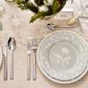 Martha Stewart Dinnerware Set - Maiden Crown 12-Piece Dish Set, Sage Green – New Bone China Ceramic Plates & Bowls – Floral Design – Service for 4 – Microwave & Dishwasher Safe