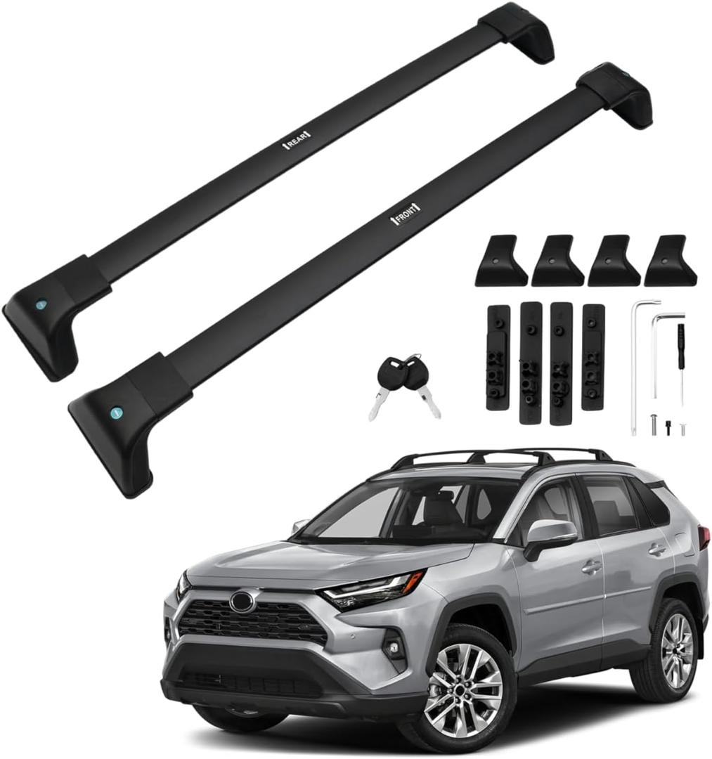 Powerty 300LBS Roof Rack Cross Bars for 2019-2025 Toyota RAV4 Accessories with Flush Side Rails(Not for 2024 LE/Adventure/TRD Off-Road/Hybrid Woodland Trim), Lockable Aluminum Roof Rails Luggage Racks