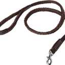 Patch & Marshall Leather Dog Training Leash | Heavy Duty with Strong Hook | 5 ft Long, 1 Inch Braided Double-Padded | One Size, Brown