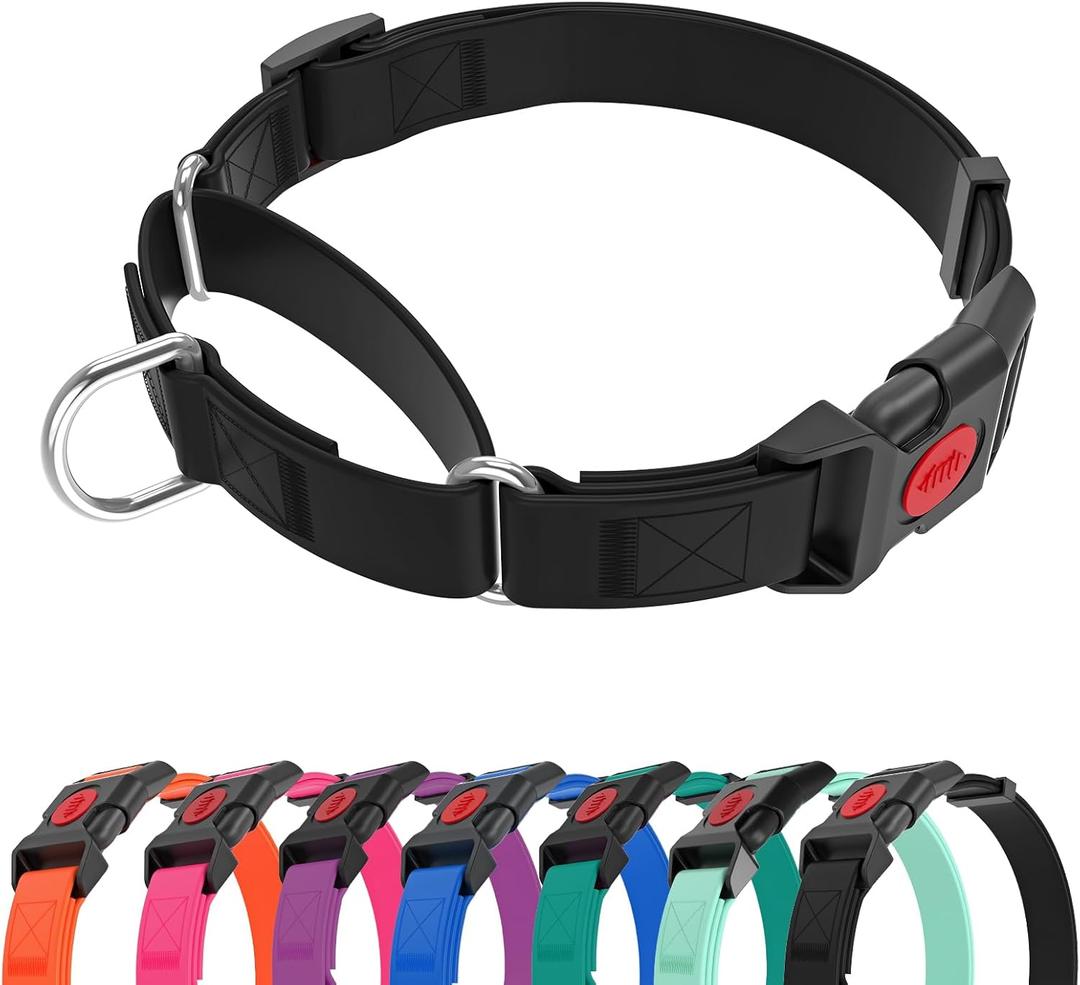 Waterproof Martingale Collar for Dogs,Easy to Clean Dog Collars with Safety Quick Release Buckle,Rubber Collar for Medium Large Dogs Walking Training (Black, L (19.6-25.9inch))