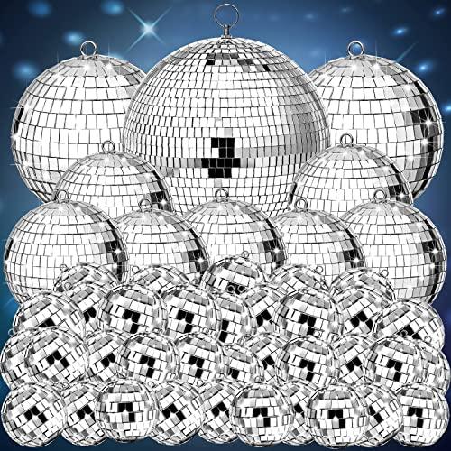 Funtery 100 Pcs Mirror Disco Balls Bulk Assorted Silver Hanging Disco Ball Decor for Home Wedding Birthday Dance Music 70 S Theme Party Christmas Tree Ornaments (0.8'',1.6'',2.4'',3.2'',4'',8'')
