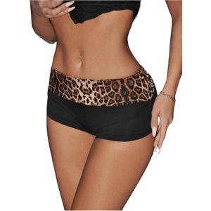 SweatyRocks Women's Leopard Print Mini Shorts Color Block Drop Waist Y2K Streetwear Shorts (Medium, Black)