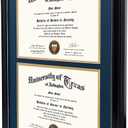 GraduationMall 14x20 Double Diploma Frame, Display 8.5x11 Certificate with Navy over Gold Mat,Tempered Glass,Black with Silver Beads