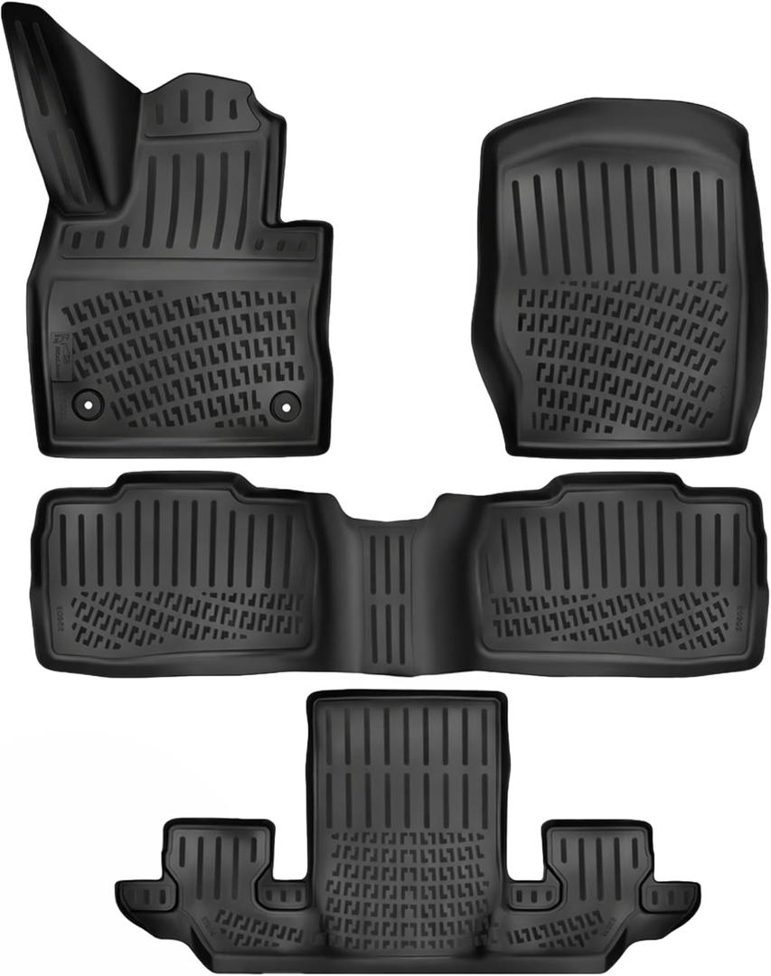 RizLiner Ford Explorer 2020-2026 6 Seats Floor Mats Custom Fit Rubber 3D Car Mats Laser Measured 1st & 2nd & 3rd Row Floor Liners All Weather Waterproof Odorless Non-Slip (Front & Rear)