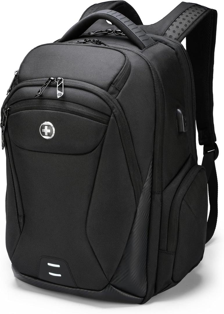 Swissdigital Design Men's Laptop Backpack for College and Business Travel with Integrated USB Charging Port and RFID Protection Fits Laptops up to 15.6 Inch, Black | SD1695-01