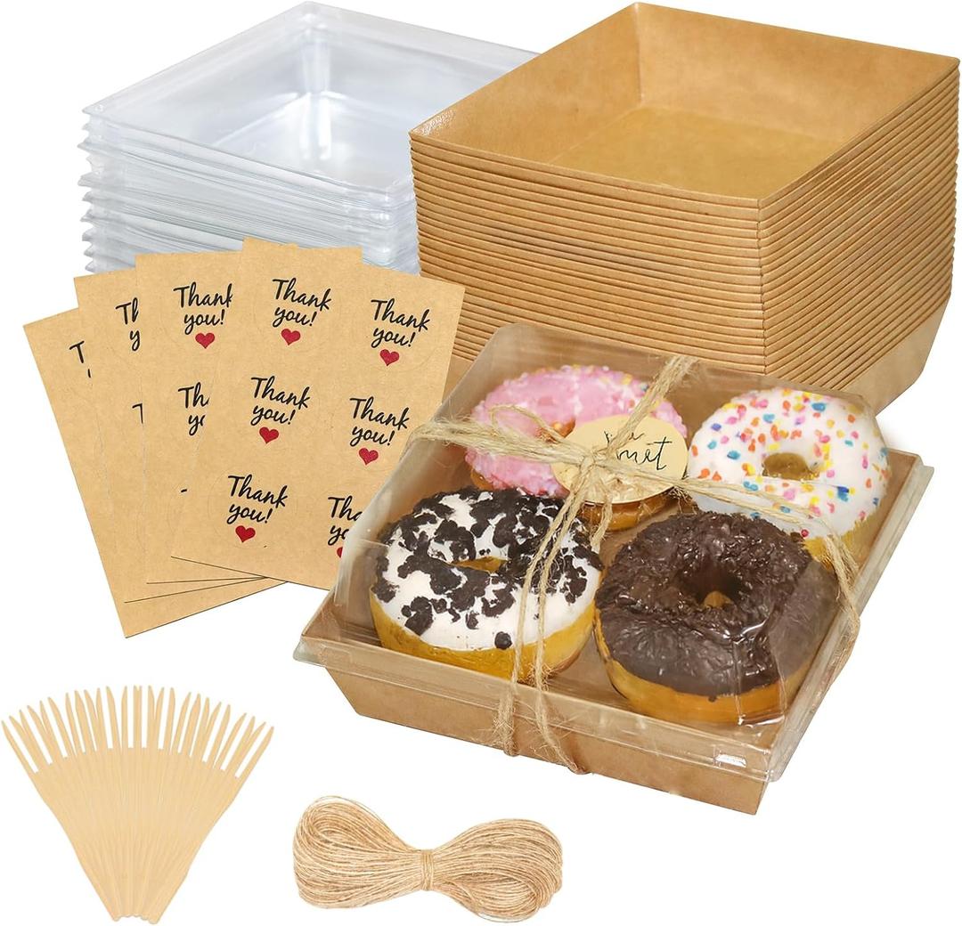 WIKDAY 50 Pack Charcuterie Boxes with Clear Lids, Small Dessert Bakery Boxes, Disposable To Go Food Containers for Cake Slice, Cookies, Sandwich, Brown
