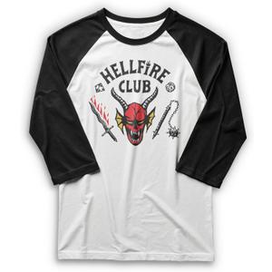 Fifth Sun Mens Hellfire Club 3/4 Sleeve Raglan Tee (Large, White/Black)