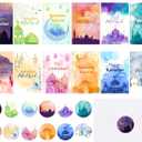 Cholemy 24 Pack Eid Mubarak Cards Happy Ramadan Greeting Cards with Stickers Envelopes Assorted Eid Al-Fitr Gift Set for Ramadan Mubarak Party Decorations Invitations Favors Celebration Supplies