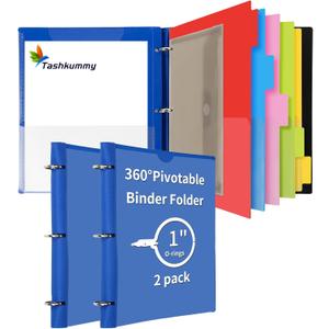 360 Pivotable Project Organizer Binder, 2 Pack Upgraded 3 Ring Binder with Colored Tab Dividers with Pockets, Customizable Cover Multi Pocket Folder Binder for Home, School, Office- Blue