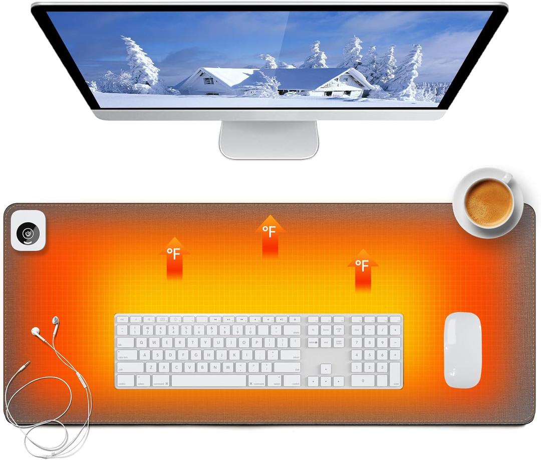 Heated Desk Pad Mouse Pad - Heated Desk Mat - Warm Desk Pad - 3 Levels Heating & 4 Hours Auto Shut-Off, PU Leather Mouse Pad - 31.5 x 13 inch (Medium Grey)