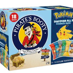 PIRATE'S BOOTY Pokémon Aged White Cheddar Rice & Corn Puffs, 0.5 oz Bags (18 Count), 3 Pack (BBD 01/26/2026)