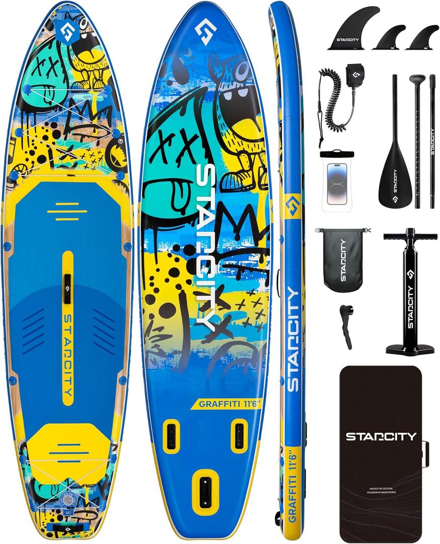 Starcity 11'6"x35"x6" Inflatable Stand Up Paddle Board, Extra Wide SUP Board for Stable Lake Paddling, 450 Pound Capacity Paddle Board for Beginners