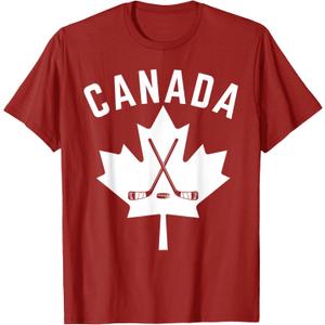Canadian Maple Leaf Hockey Men Women Kids T-Shirt (XL, Cranberry Red)