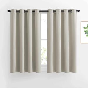 NICETOWN Blackout Natural Curtains for Bedroom - Window Treatment Thermal Insulated Grommet Solid Drapes Energy Saving Sound Reducing for Basement, 1 Pair, W52 x L54