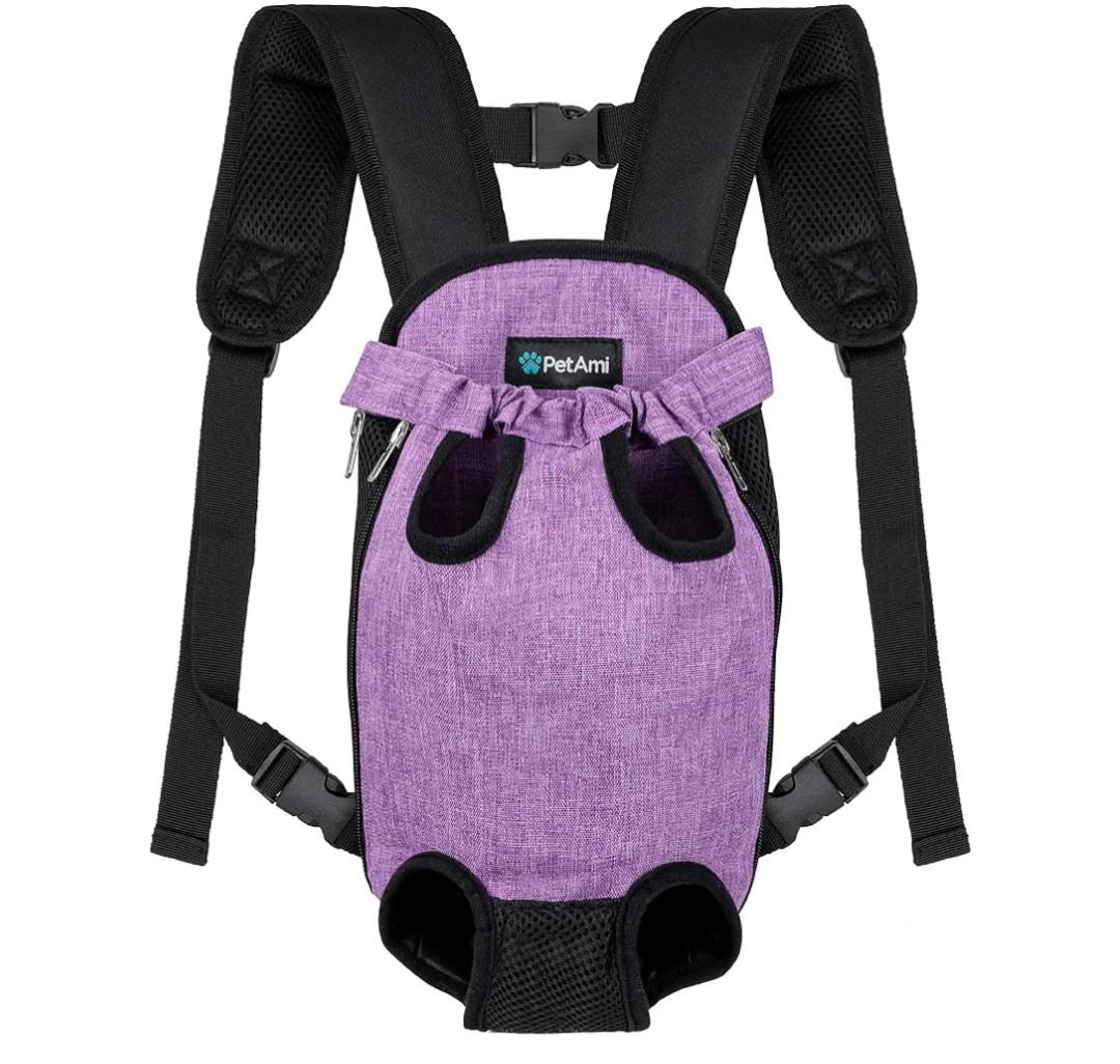 PetAmi Dog Carrier Backpack, Adjustable Pet Cat Front Carrier Backpack, Ventilated Dog Chest Carrier for Hiking Camping Travel, Sling Bag for Small Medium Dog Cat Puppies, Large, 12-16 lbs, Purple
