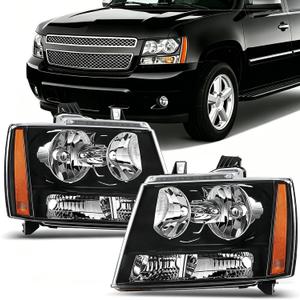 APSVE For 2007 2008 2009 2010 2011 2012 2013 2014 Chevy Tahoe Suburban 1500 Headlight Assembly Replacement for 07-13 Avalanche Suburban 2500 Head Lights Driver and Passenger Side, Black Housing Amber