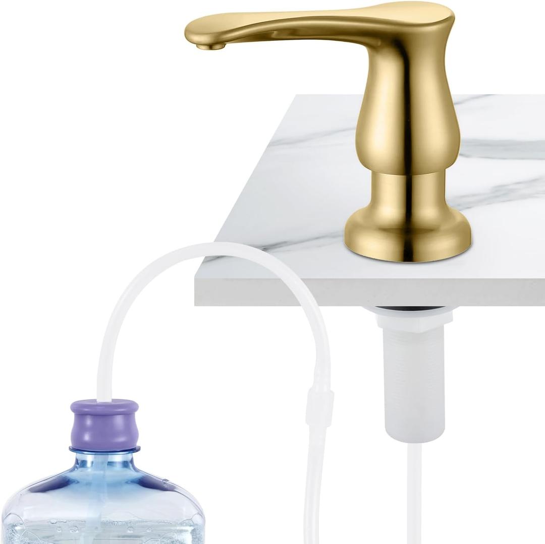 GAGALIFE Kitchen Sink Soap Dispenser Brushed Gold, Under Sink Soap Dispenser with 40" Silicone Extension Tube Kit, Say Goodbye to Frequent Refills