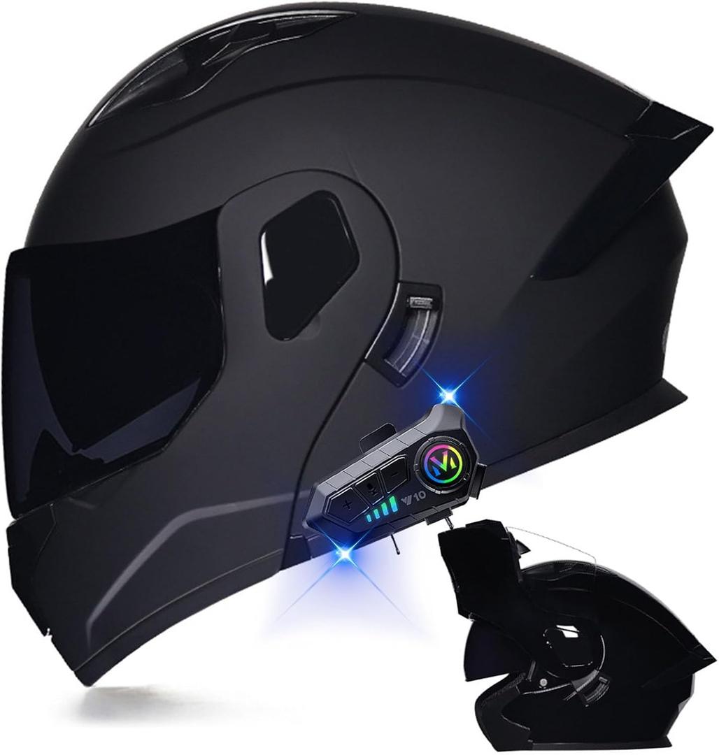 Motorcycle Bluetooth Modular Helmet DOT Approved Dual Visor Full Face Flip up Integrated Motorcycle Helmets Double Visor Helmet Built-in Dual Speaker Microphone Waterproof Adults Men Women I, M=(57-58CM)