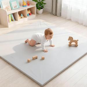 Baby Play Mat Gray - Waterproof & Machine Washable Playpen Mat 50x50, Non-Slip Crawling Mat with Safety Certified Soft Foam for Tummy Time, Fits Most Playpens