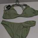 ZAFUL Women's Tie Back Padded High Cut Bralette Bikini Set Two Piece Swimsuit (1-light Green)